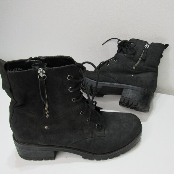 Dunes Kobe Women Blk Combat Lace Up Boot Moto Zip Up Y2K Grunge Goth Booties 9M - Picture 1 of 8